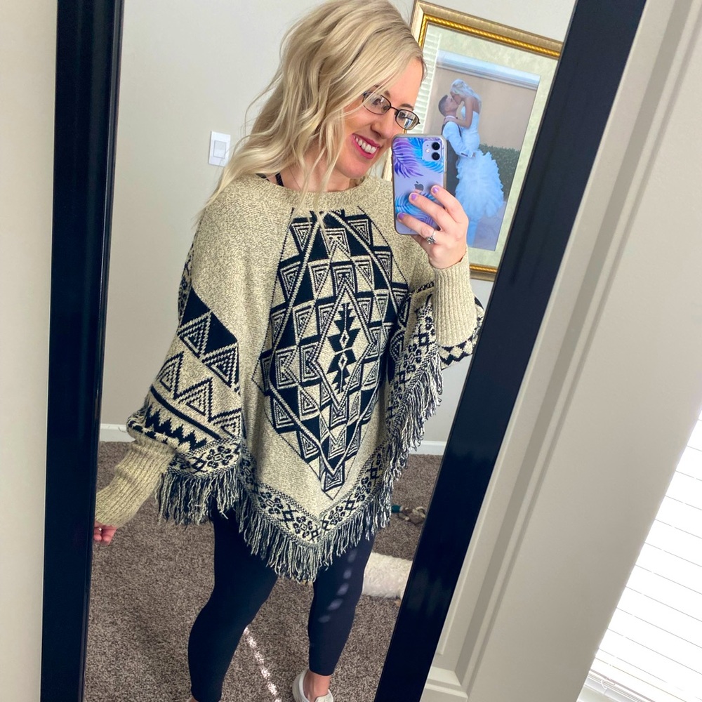 Aztec Print Poncho
